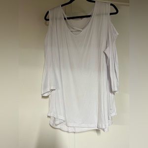 White stretchy T-shirt material shirt - shoulders showing with long sleeves